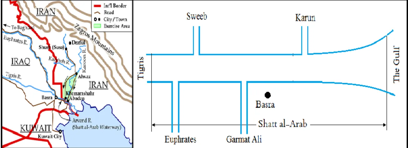 Figure 10: Map and Schematic layout of Shatt Al- Arab River. 