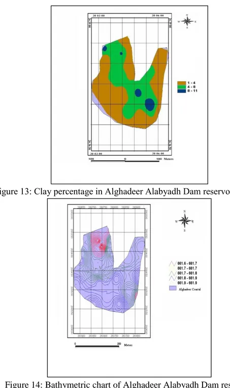 Figure 14: Bathymetric chart of Alghadeer Alabyadh Dam reservoir 