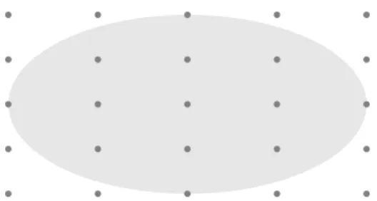 Figure 3.1: A large array of regularly-spaced gridpoints that cover the irregular domain Ω shown in gray