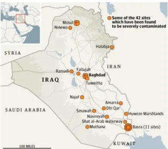 Figure 1. Contaminated sites in Iraq with DU [29]. 