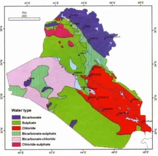 Figure 7: Classification of groundwater quality near to the earth surface in  Iraq (Krasny, 2006)
