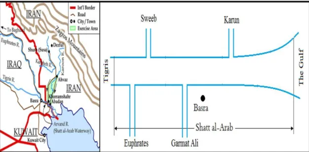 Figure 2: Map and Schematic layout of Shatt Al- Arab River. 