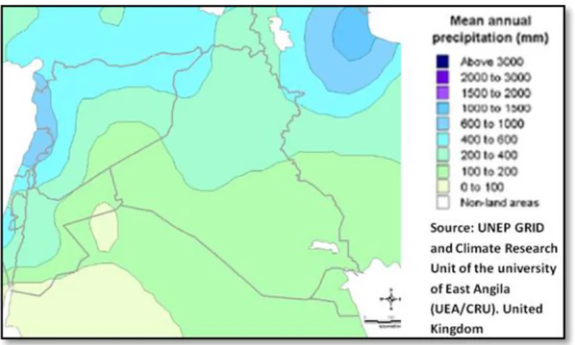 Figure 1: Rainfall map of Iraq (http://reliefweb.int/map/iraq/iraq-mean-annual-precipitation-mm)