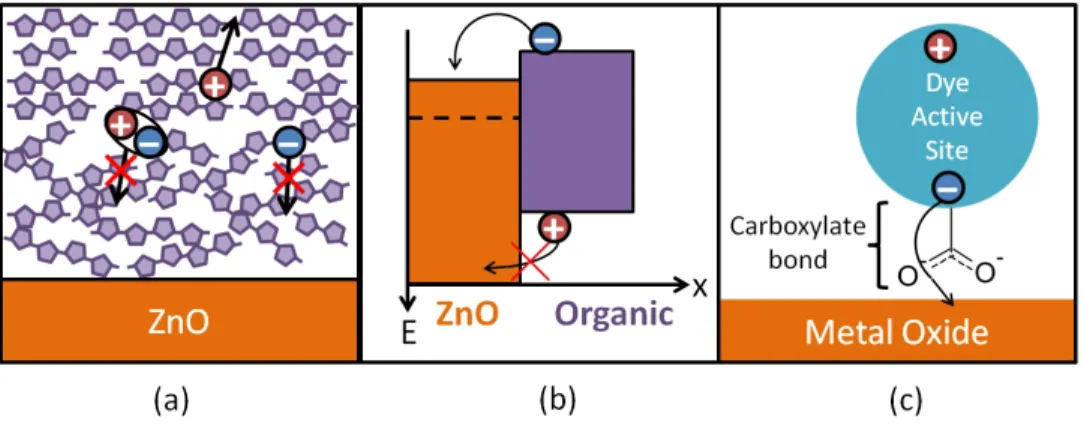Figure 1.10: Examples illustrating metal oxide/organic semiconductor interface properties important to organic photovoltaic device performance