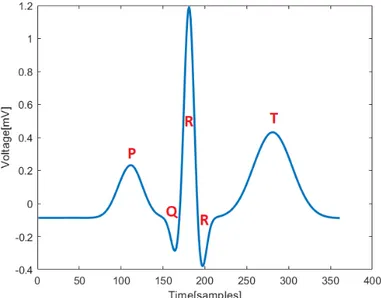 Figure 3.1: Normal ECG beat generated using ECGSYN tool