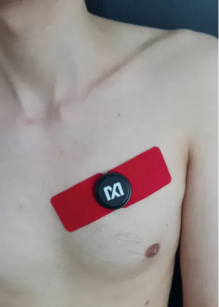 Figure 4.4: The MAX-ECG-MONITOR deployed on the chest of the subject for wearable ECG acquisition.