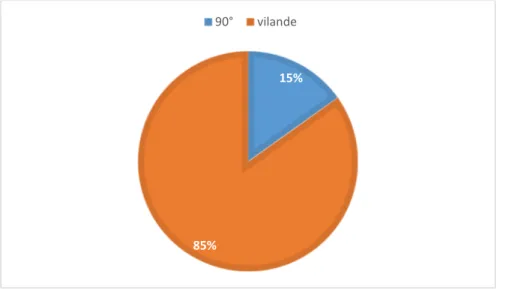 Figur 4. 85% av testpersonerna föredrog vilande armposition vid undersökningen medan  resterande 15% föredrog armen i 90° armposition