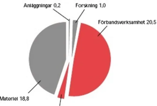 Figur 3. Försvarsmaktens totala budget för 2004 är 41,7 miljarder kronor. 14