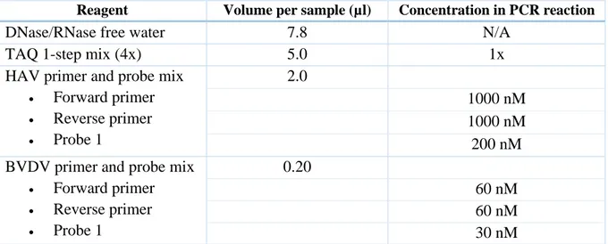 Table 7: Recipe for master mix with HAV primers and probes.  