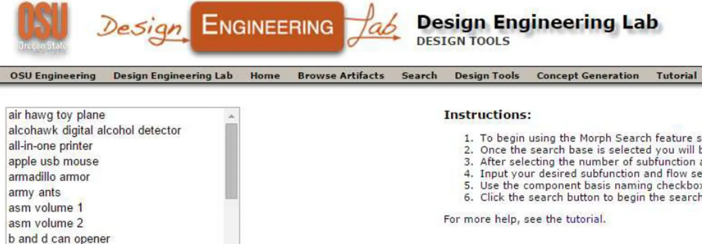 Figure 2.9  Segment of the OSU Design Engineering Lab Morph Search Web Page 