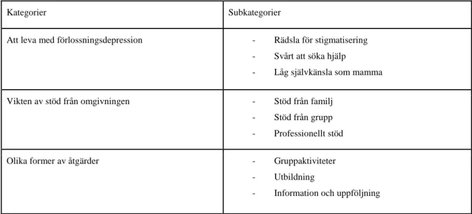 Tabell 4. Översikt av kategorier och subkategorier. 