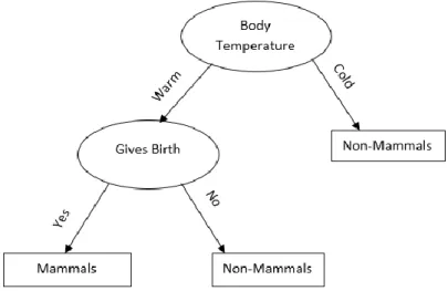 Figure 2.3.1: A simple decision tree to decide whether the instance is a mammal or not (from  Tan et al., 2005)
