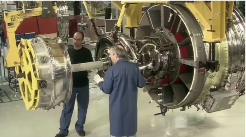 Figure 7: Assembly operation of the low pressure turbine assembly module (left), fan and  compressor modules (right) (Safran, 2019) 