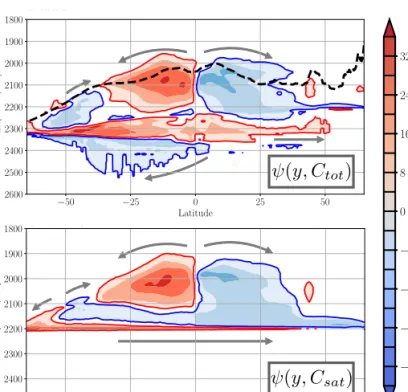 Figure 5.2: Global meridional stream functions for total dissolved inorganic carbon (top) and for the saturation carbon (bottom)