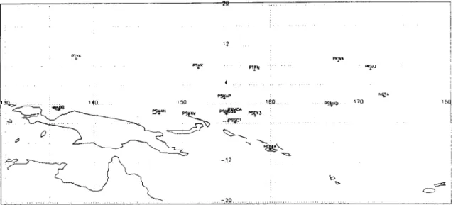 Figure 3.1: Location ofrawinsonde sounding sites in the TOGA COARE region.