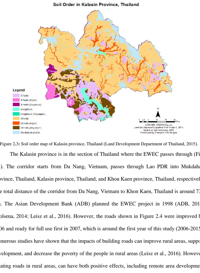 Figure 2.3: Soil order map of Kalasin province, Thailand (Land Development Department of Thailand, 2015)