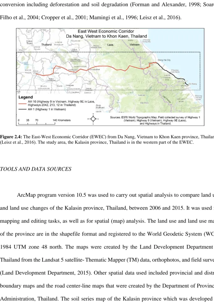 Figure 2.4: The East-West Economic Corridor (EWEC) from Da Nang, Vietnam to Khon Kaen province, Thailand  (Leisz et al., 2016)