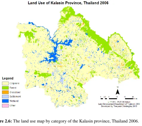 Figure 2.6-2.7 show the land use map of the Kalasin province in 2006 and 2015, 