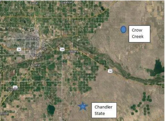 Figure 2-5. Map Showing Location Between Crow Creek and Chandler State (Google Maps) 