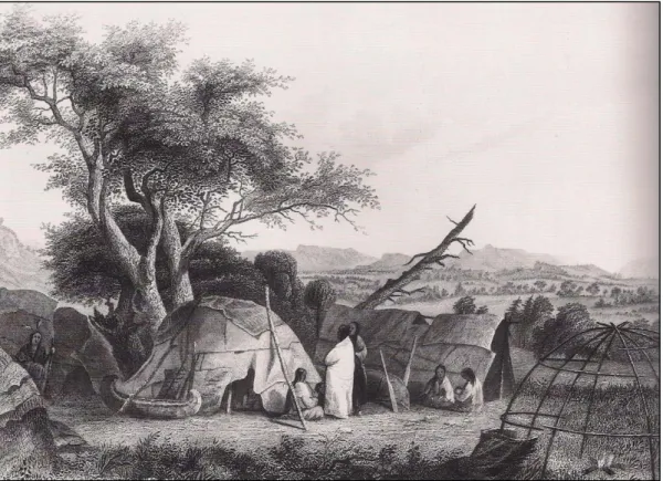 Figure 5  Drawing of a Winnebago campsite in 1634 showing domed structures that have  circular bases