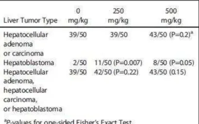 Table 4. Summary of liver tumors observed in male  mice. 66