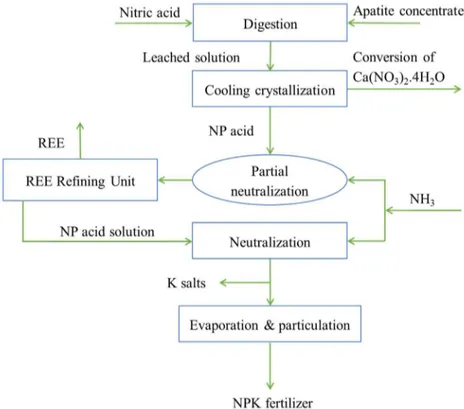 Figure 6. Nitrophosphate process with integrated REE recovery (reproduced  from paper II)