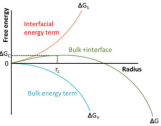 Figure 7. The behavior of free energy of change associated with the formation of  a nucleus (adopted from [96])