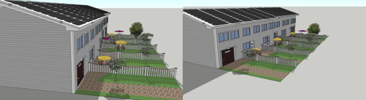 Figure 4: Sketch showing how the townhouses with solar panels on the roof might look  [30] 