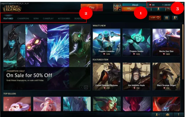 Figure 3 - Screenshot of the League of Legends player interface and the integrated shop