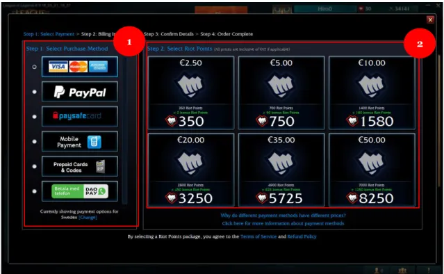Figure 4 - Screenshot of the interface to purchase Riot Points 
