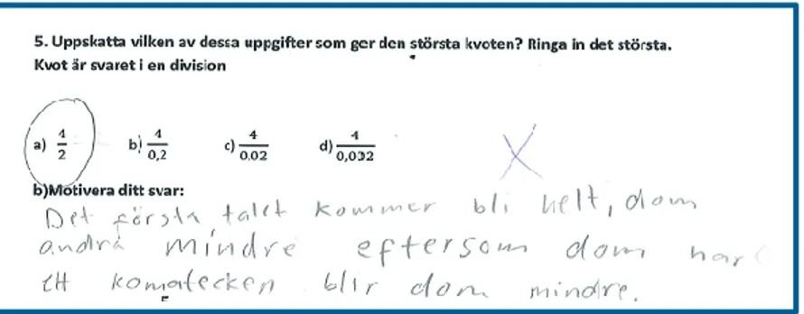 Figur 10. En elev motiverar varför 4 ÷ 2 resulterar i den största kvoten. 