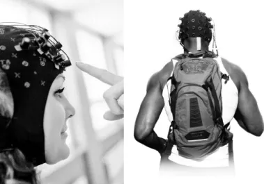 Figure 6. Equipment worn by participants, the elasticised cap with pre-determined  holes and the backpack in which the laptop was placed