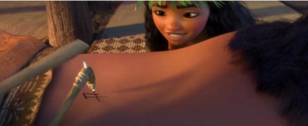Figure 6. Disney's depiction of typical Polynesian way of tattooing. Source: Moana,  2016 