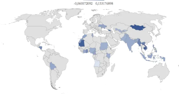 Figure B.2 – The distribution of FDI net inflows measured as a percentage share of GDP in lower-middle  income economies during 2017 