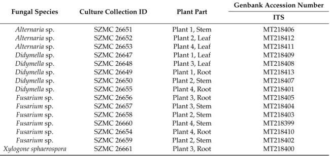 Table 1. List of the isolated and identified endophytes of S. flavescens.