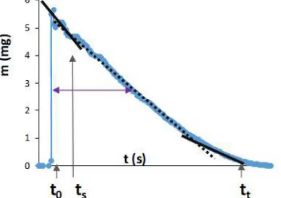 Figure 3.  Illustration:  weight variation o f a buckypaper as a functions  o f time during the evaporation process.