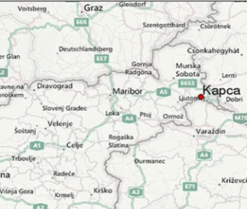 3. ábra: Kapca mint kétnyelvű település  Szlovénia térképén 