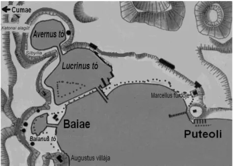 8. ábra Az Avernus és környéke, pontokkal jelölve a mai partvonal 