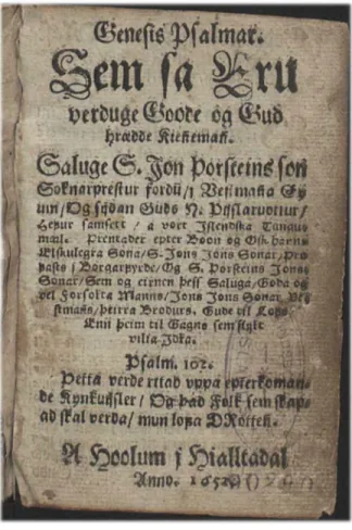 Abb. 3b      ‚Genesis Psalmar‘ (1652). S. 1  Landsbókasafn Íslands – Háskólabókasafn, Reykjavík 