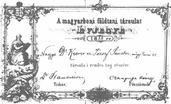 Fig. 8. Membership card of the eminent mineralogist József Sándor Krenner