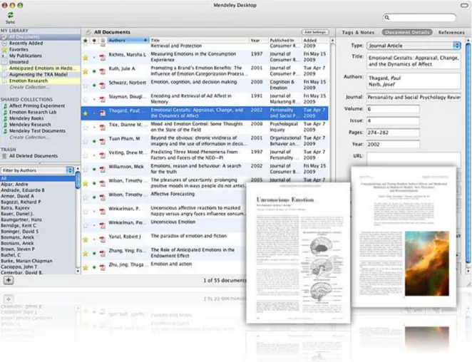 Figure 3  Interface of a bibliography manager (Mendeley)  iii)  Some examples of bibliography/citation management tools  