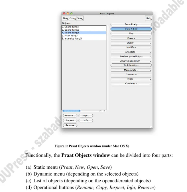 Figure 1: Praat Objects window (under Mac OS X) 