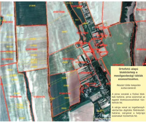 2. ábra. Ortofotó-alapú blokktérkép a mezôgazdasági táblák azonosításához Áttekintô: 1:10 000 méretarány