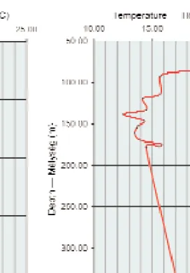 Figure 20. The temperature curve of Karpatian section, borehole Komló–120  20. ábra. A kárpáti rétegek hőmérsékleti görbéje,