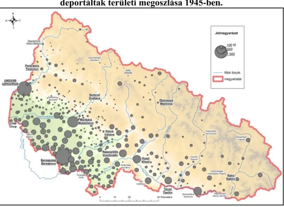 3. ábra. A szovjet munkatáborokban raboskodók kárpátaljai  deportáltak területi megoszlása 1945-ben