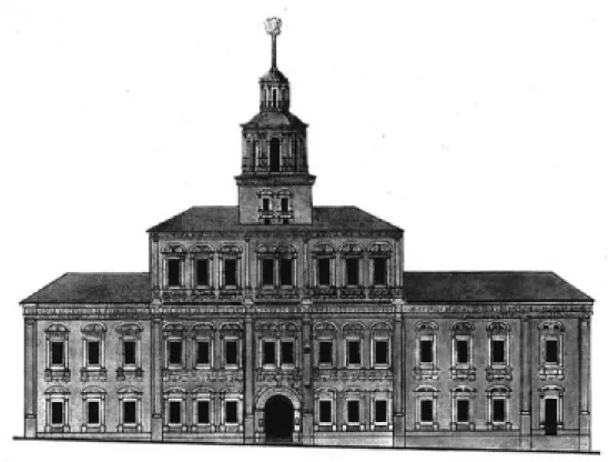 10. kép: A Lomonoszov Egyetem épülete a Vörös téren 1755–1787 között  Forrás: https://hu.wikipedia.org/wiki/Moszkvai_%C3%81llami_Egyetem#/media/