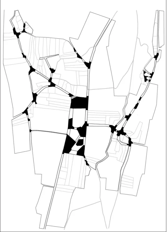 10. ábra. Torockó utca- és térkapcsolati rendszere a fontosabb telekformák rajzá val