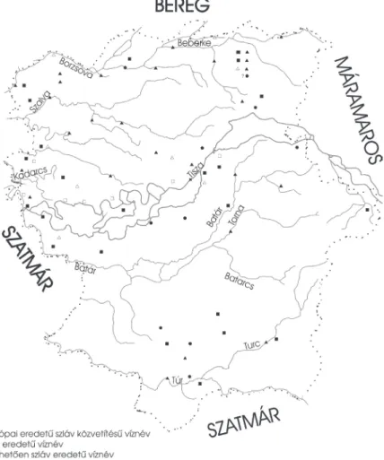 6. ábra: Ugocsa megye ómagyar és középmagyar kori szláv eredetű helynevei