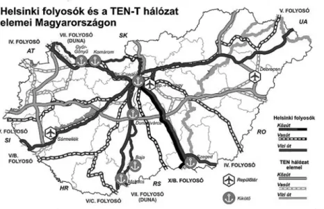 2. ábra: A Magyarországot érintő TEN-T folyosók
