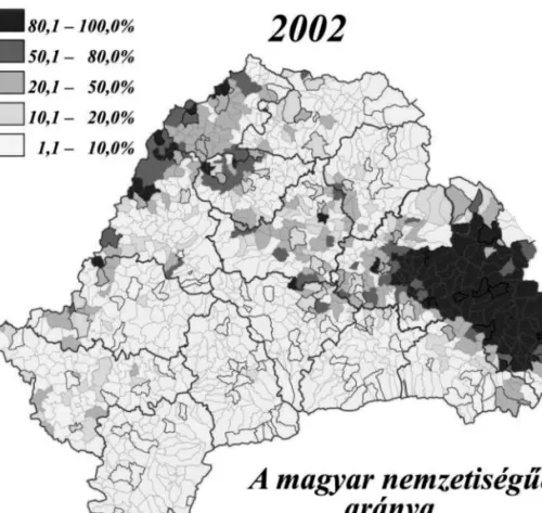 1. térkép. Magyarok Erdélyben (2002)